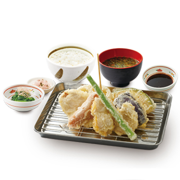 特製ソースで食べる4種の豚天ぷら定食