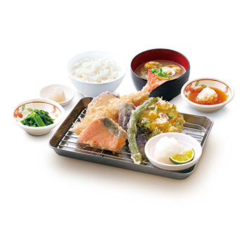 大海老と銀鮭のすだちおろし天ぷら定食